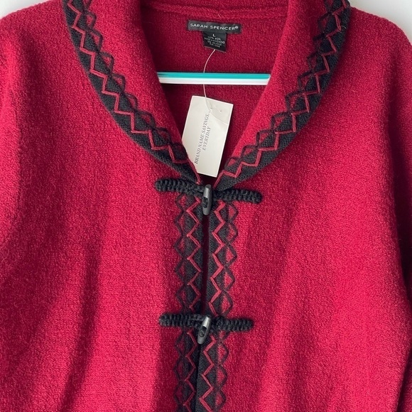 NEW! ($60) Sarah Spencer Wool Blazer Jacket Coat Red Cardigan Sweater Top, Sz L - Picture 10 of 12